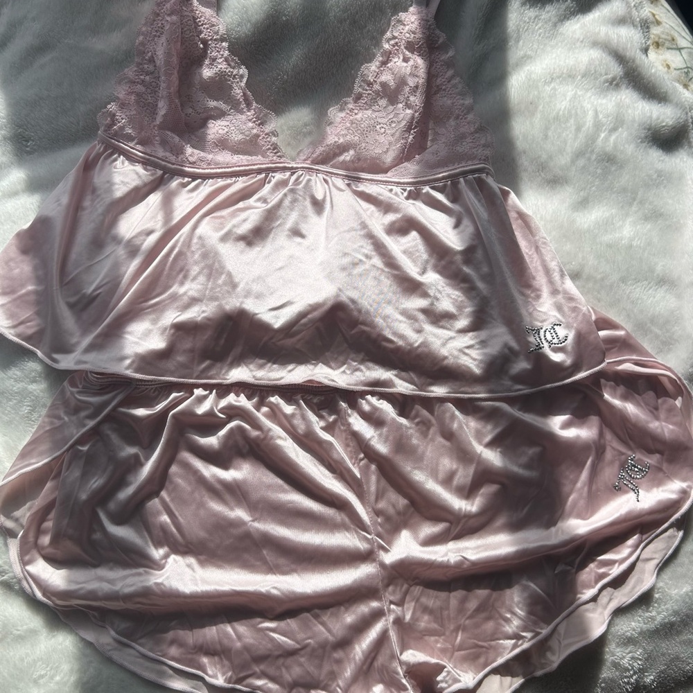 Juicy Couture Pink Satin Sleep set with Lace Trim